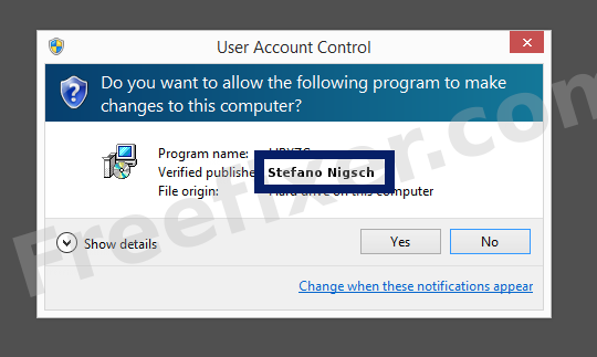 Screenshot where Stefano Nigsch appears as the verified publisher in the UAC dialog